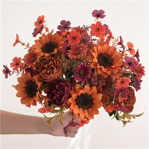 4pcs Realistic Autumn Floral Arrangement - Sunflower, Peony, Daisy Bouquet Decor - Picture 5 of 6